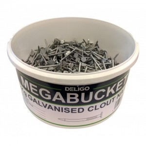 Deligo MTNC Mega Bucket Trade Tub Containing 2KG Weight Of 40mm Galvanised Clout Nails