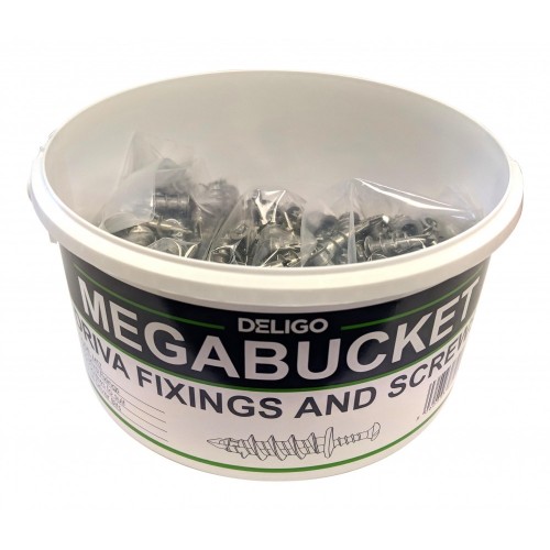 Deligo MTZ Mega Bucket Trade Tub With 200 Driva Cavity Wall Fixings + Screws & 2 Pozi Driver Bits