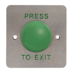 ESP EVEXITM Stainless Steel Flush Mounting Push-To-Exit Green Mushroom Door Release Button Marked PRESS TO EXIT - On 1 Gang Plate