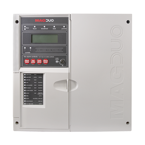 ESP MAGDUO2 MAGDUO Grey 2 Zone Bi-Wire EN54 Fire Alarm Panel - Requires 2 x 12V 2.3Ah Batteries (BAT32) Height: 333mm | Width: 333mm | Depth: 99mm