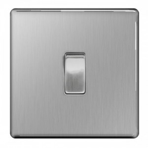 BG Electrical FBS12 Flatplate Brushed Steel Screwless 1 Gang 2 Way Plateswitch 20Amp 16Ax