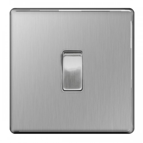 BG Electrical FBS13 Flatplate Brushed Steel Screwless 1 Gang Intermediate Plateswitch 20Amp 16Ax