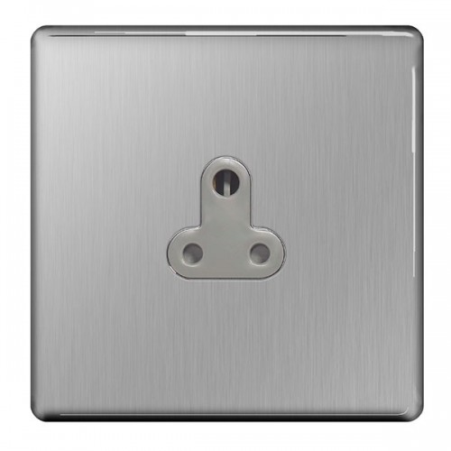 BG Electrical FBS29G Nexus Flatplate Brushed Steel Screwless 1 Gang Round Pin Unswitched Socket With Grey Insert 5A