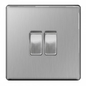 BG Electrical FBS42 Flatplate Brushed Steel Screwless 2 Gang 2 Way Plateswitch 20Amp 16Ax