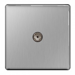 BG Electrical FBS60 Nexus Flatplate Brushed Steel Screwless Single Non-Isolated Co-Axial TV Socket