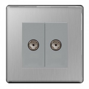 BG Electrical FBS61 Nexus Flatplate Brushed Steel Screwless Twin Non-Isolated Co-Axial TV Socket - Supplied As Euro Module Kit