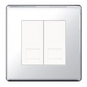 BG Electrical FPCBTS2 Nexus Flatplate Polished Chrome Screwless Twin BT Secondary Telephone Socket - Supplied As Euro Module Kit