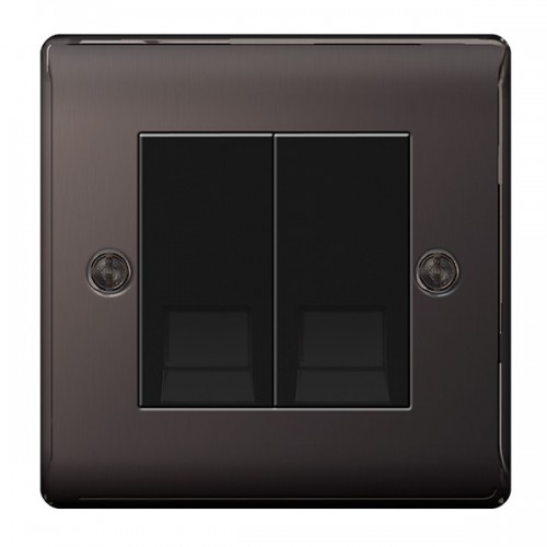 BG Electrical NBNBTS2 Nexus Raised Edge Black Nickel Screwed Twin BT Secondary Telephone Socket - Supplied As Euro Module Kit