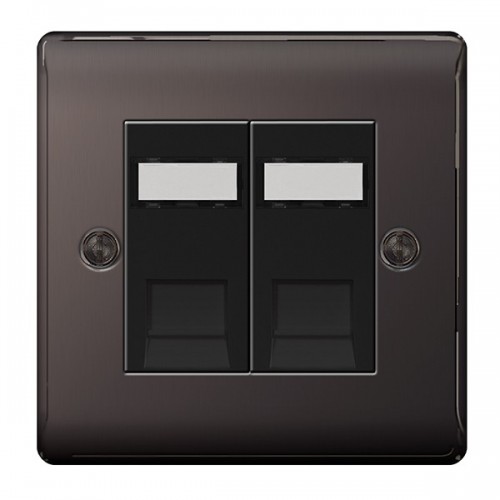 BG Electrical NBNRJ452 Nexus Raised Edge Black Nickel Screwed Twin RJ45 Data Socket - Supplied As Euro Module Kit