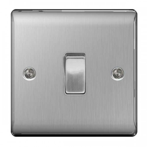 BG Electrical NBS12 Nexus Raised Edge Brushed Steel Screwed 1 Gang 2 Way Plateswitch 20A 16Ax