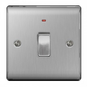 BG Electrical NBS31 Nexus Raised Edge Brushed Steel Screwed DP Control Switch With Neon 20A