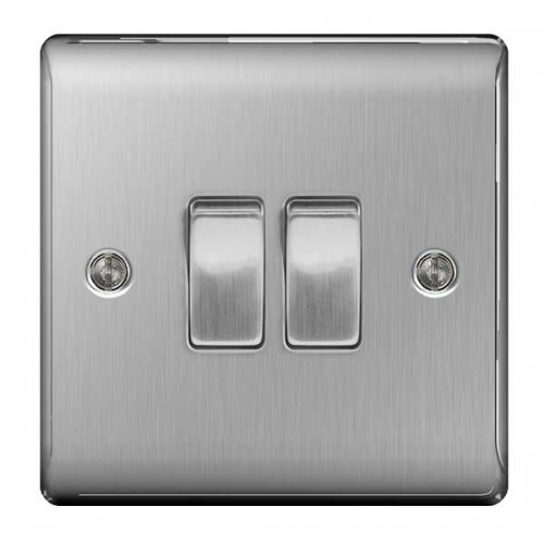 BG Electrical NBS42 Nexus Raised Edge Brushed Steel Screwed 2 Gang 2 Way Plateswitch 20A 16Ax BG Electrical NBS42 Nexus Raised Edge Brushed Steel Screwed 2 Gang 2 Way Plateswitch 20A 16Ax