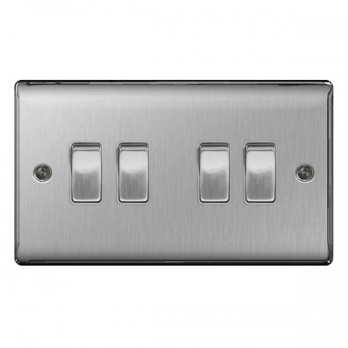 BG Electrical NBS44 Nexus Raised Edge Brushed Steel Screwed 4 Gang 2 Way Plateswitch 20A 16Ax