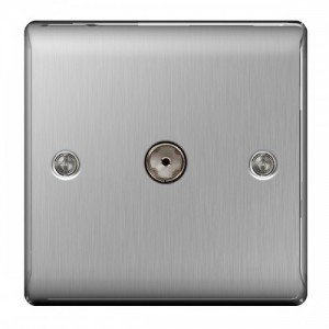 BG Electrical NBS60 Nexus Raised Edge Brushed Steel Screwed Single Non-Isolated Co-Axial TV Socket