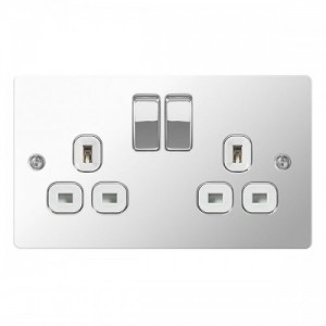 BG Electrical SPC22W Nexus Flat Plate Polished Chrome Switched 2 Gang DP Socket c/w White Insert 13A