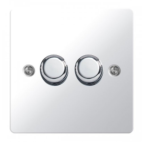 BG Electrical SPC82P Nexus Flat Plate Polished Chrome Push On/Off 2 Gang 2 Way Dimmer Switch  400W