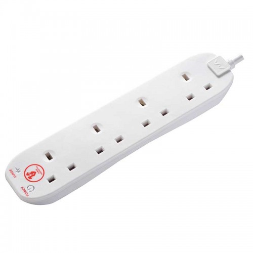 BG Electrical SWSRG4210N Masterplug White 4 Gang Individually Switched Surge Protected Extension Lead With 2m Lead & 3-Pin Plug 13A