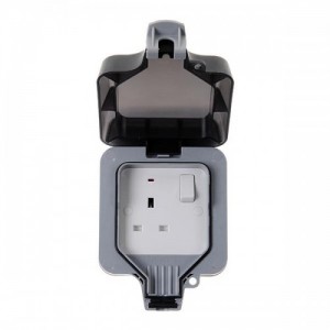 BG Electrical WP21 Nexus Storm Grey 1 Gang Double Pole Switched Socket With Neon & Weatherproof Enclosure IP66 13A