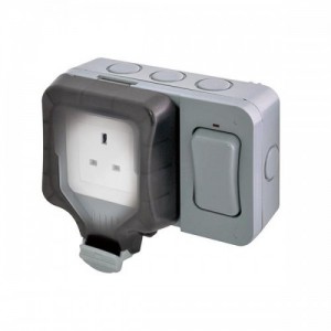 BG Electrical WP21ES Nexus Storm Grey 1 Gang Unswitched Socket With External Switch & Weatherproof Enclosure On 2 Gang Plate IP66 13A