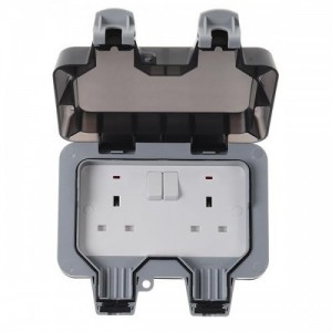 BG Electrical WP22 Nexus Storm Grey 2 Gang Double Pole Switched Socket With Neon & Weatherproof Enclosure IP66 13A