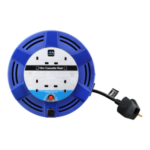 BG Electrical MCT1010/4BL Masterplug Blue/Black 4 Gang Cassette Style Cable Reel With 10m Lead & 3-Pin Plug 13A