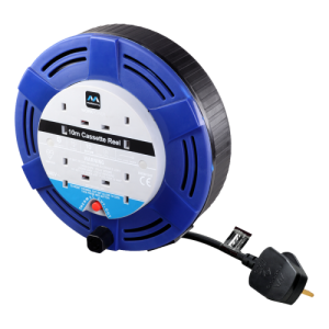 BG Electrical MCT1010/4BL Masterplug Blue/Black 4 Gang Cassette Style Cable Reel With 10m Lead & 3-Pin Plug 13A