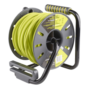 BG Electrical OMU25132USL Pro XT Power Green/Grey Plastic 2 Gang Open Cable Reel With 2 x USB Charging Sockets, 25m Lead & 3-Pin Plug 13A