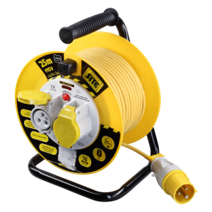 BG Electrical LVCT2516/2 Masterplug Yellow Open Cable Reel With Yellow Arctic Cable, 2 x 16A Sockets & 16A Plug 110V Length : 25m