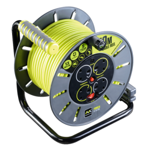 BG Electrical OLU50134SL Pro XT Power Green/Grey Plastic 4 Gang Open Cable Reel With 50m Lead & 3-Pin Plug 13A
