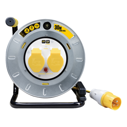 BG Electrical OTMU30162LV Pro-XT Metal Open Cable Reel With Yellow Arctic Cable, 2 x 16A Sockets & 16A Plug Length : 30m