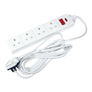 BG Electrical EXS1342W Permaplug White Rubber 4 Gang Heavy Duty Extension Lead With 2m Lead & 3-Pin Rubber Plug 13A