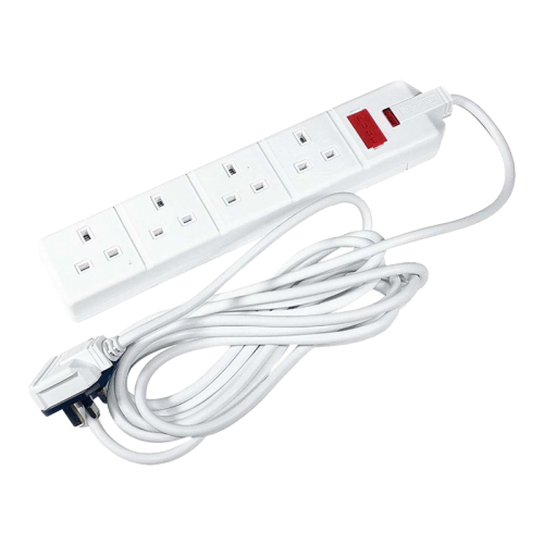 BG Electrical EXS1342W Permaplug White Rubber 4 Gang Heavy Duty Extension Lead With 2m Lead & 3-Pin Rubber Plug 13A