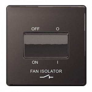 BG Electrical FBN15 Nexus Flatplate Black Nickel Screwless Triple Pole Fan Isolator Switch Marked FAN ISOLATOR 10A