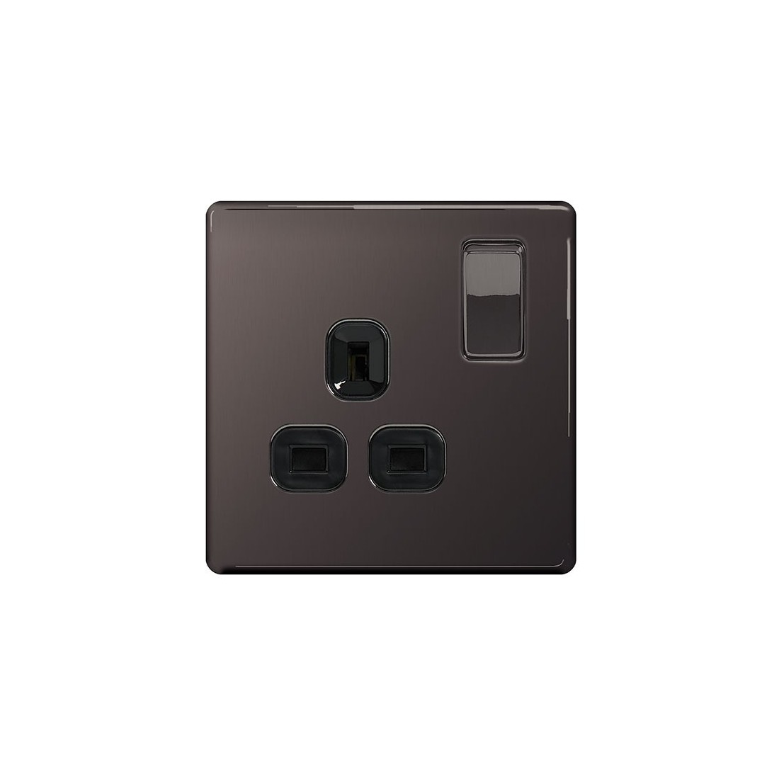BG Nexus Black Nickel Screwless Flat Plate Switches & Sockets – Black Inserts (FBN Series) – UK Plug Type