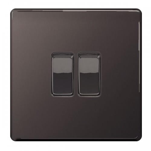BG Electrical FBN42 Flatplate Black Nickel Screwless 2 Gang 2 Way Plateswitch 20A 16Ax