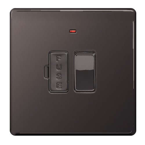 BG Electrical FBN52 Flatplate Black Nickel Screwless Double Pole Switched Fused Connection Unit With Neon 13A