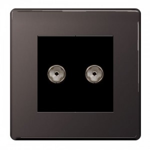 BG Electrical FBN61 Nexus Flatplate Black Nickel Screwless Twin Non-Isolated Co-Axial TV Socket - Supplied As Euro Module Kit