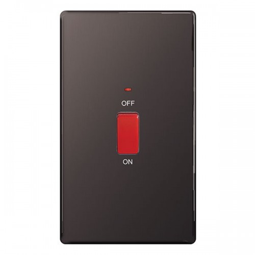 BG Electrical FBN72 Flatplate Black Nickel Screwless DP Control Switch With Neon & Red Rocker On Large 2 Gang Vertical Plate 45A