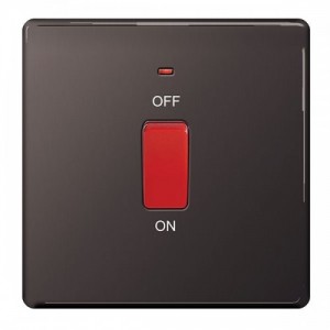 BG Electrical FBN74 Nexus Flatplate Black Nickel Screwless DP Control Switch With Neon & Red Rocker On 1 Gang Plate 45A