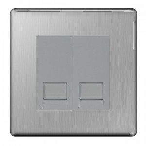 BG Electrical FBSBTS2 Nexus Flatplate Brushed Steel Screwless Twin BT Secondary Telephone Socket - Supplied As Euro Module Kit