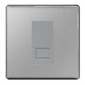 BG Electrical FBSRJ111 Nexus Flatplate Brushed Steel Screwless Single RJ11 Socket