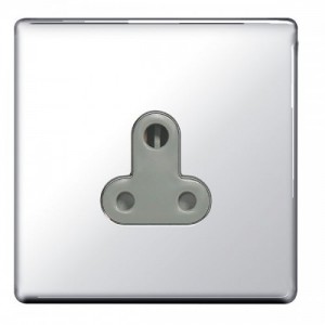 BG Electrical FPC29G Nexus Flatplate Polished Chrome Screwless 1 Gang Round Pin Unswitched Socket With Grey Insert 5A
