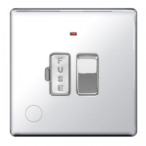 BG Electrical FPC53 Flatplate Polished Chrome Screwless Double Pole Switched Fused Connection Unit With Neon & Front Flex Outlet 13A