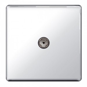BG Electrical FPC60 Nexus Flatplate Polished Chrome Screwless Single Non-Isolated Co-Axial TV Socket