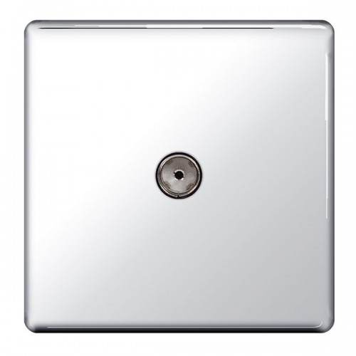 BG Electrical FPC60 Flatplate Polished Chrome Screwless Single Non-Isolated Co-Axial TV Socket