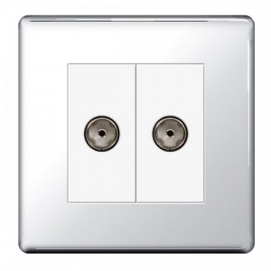 BG Electrical FPC61 Nexus Flatplate Polished Chrome Screwless Twin Non-Isolated Co-Axial TV Socket - Supplied As Euro Module Kit