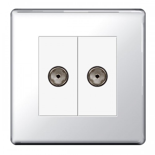 BG Electrical FPC61 Nexus Flatplate Polished Chrome Screwless Twin Non-Isolated Co-Axial TV Socket - Supplied As Euro Module Kit