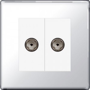 BG Electrical FPC63 Nexus Flatplate Polished Chrome Screwless Twin Isolated Co-Axial TV Socket - Supplied As Euro Module Kit