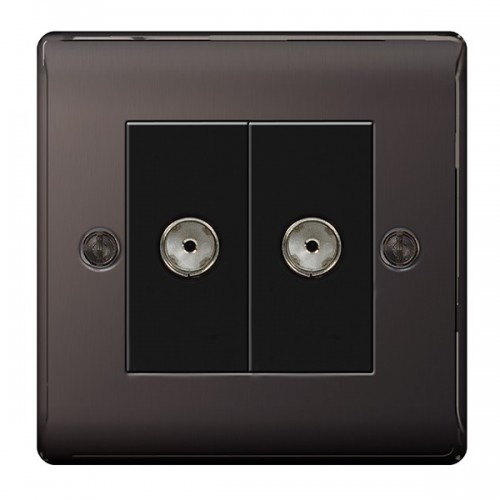 BG Electrical NBN61 Nexus Raised Edge Black Nickel Screwed Twin Non-Isolated Co-Axial TV Socket - Supplied As Euro Module Kit