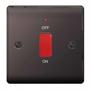 BG Electrical NBN74 Nexus Raised Edge Black Nickel Screwed DP Control Switch With Neon & Red Rocker On 1 Gang Plate 45A
